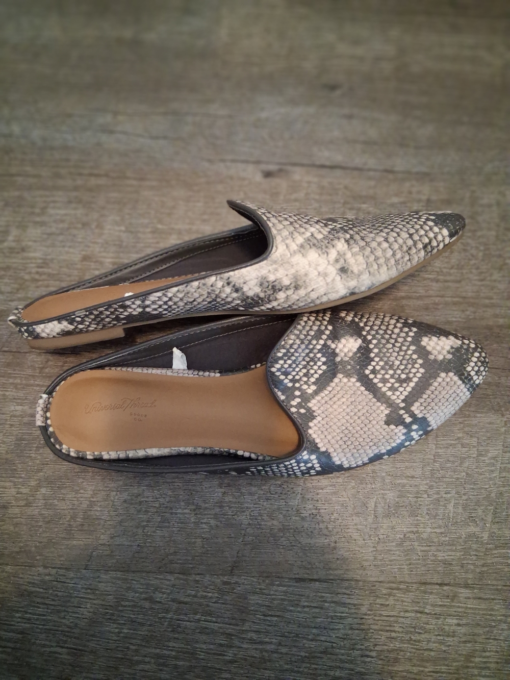 Universal Thread Snake-Print Slip-On Mules in Gray and Cream